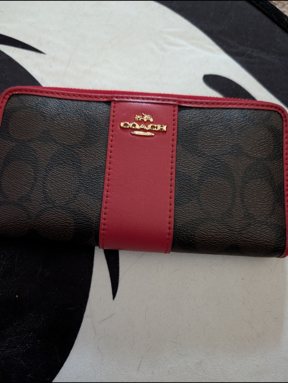 COACH Signature Canvas Wallet with Red Trim
